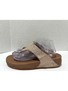 Fitflop Lulu Shimmer Rhinestone Sandal Size US 9 Sparkle Thong Flip Flops Beige